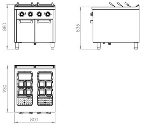 Cuiseur à pâtes électrique sur placard avec portes 2 cuves 40+40 litres - 26 kW - 800x930x880 mm