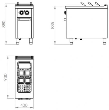 Cuiseur à pâtes électrique sur placard avec porte 1 cuve 40 litres - 13 kW - 400x930x880 mm