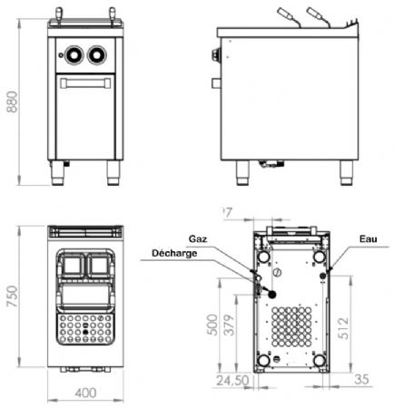 Cuiseur à pâtes à gaz sur placard avec porte 1 cuve 25 litres - 9,6 kW - 400x750x880 mm
