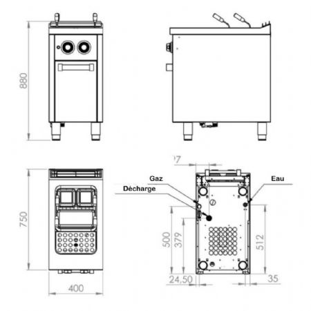 Cuiseur à pâtes gaz 1 cuve 25 L 9600 kW - Hr Fainca - CPG25L750E