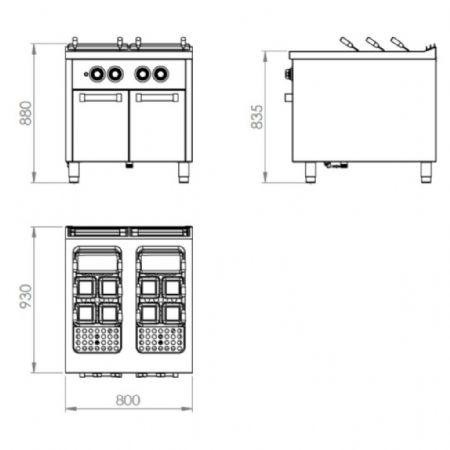 Cuiseur à pâte pro profondeur 900 Monophasé 2 cuves 40+40 L 26000 kW - Hr Fainca - CPG40L40L900E
