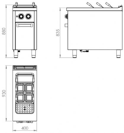 Cuiseur à pâtes à gaz sur placard avec porte 1 cuve 40 litres - 13 kW - 400x930x880 mm