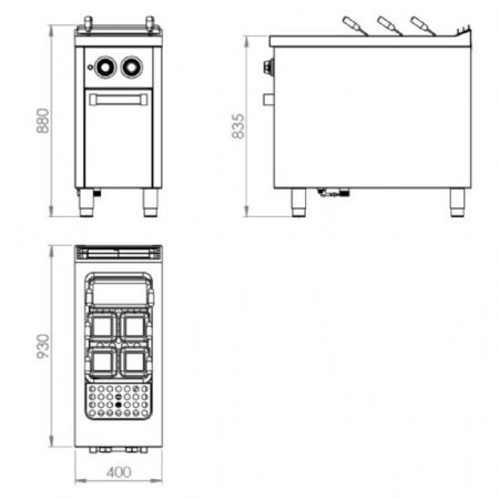 Cuiseur à pâtes pro profondeur 900 Monophasé 40 L 13000 kW - Hr Fainca - CPG40L900E