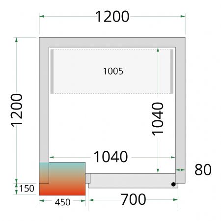 Chambre froide professionnelle sans sol panneaux 80 mm 1200x1200x2120 mm - Tefcold - CR 120x120x212 NF