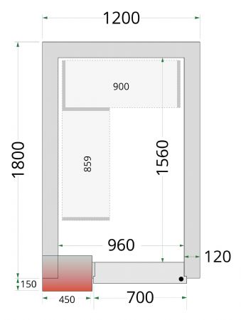 Chambre froide sans groupe panneaux 120 mm 1200x1800x2200 mm - Tefcold - CR 120x180x220-P120