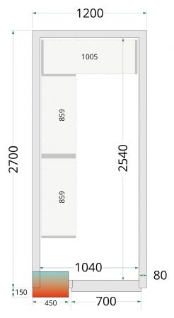 Chambre froide professionnelle sans sol panneaux 80 mm 1200x2700x2120 mm - Tefcold - CR 120x270x212 NF