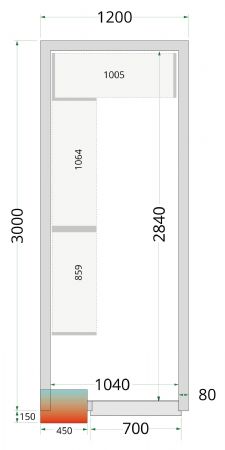 Chambre froide sans groupe panneaux 80 mm 1200x3000x2200 mm - Tefcold - CR 120x300x220-P80