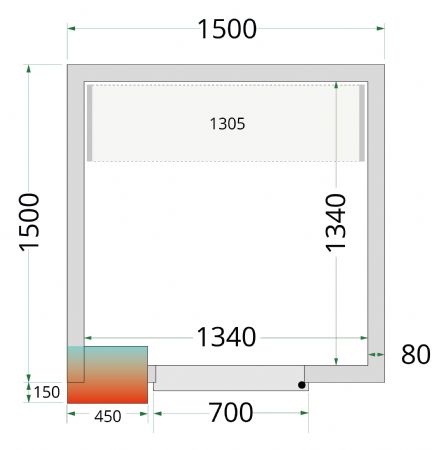 Chambre froide sans groupe panneaux 80 mm 1500x1500x2200 mm - Tefcold - CR 150x150x220-P80