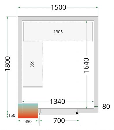 Chambre froide sans groupe panneaux 80 mm 1500x1800x2200 mm - Tefcold - CR 150x180x220-P80
