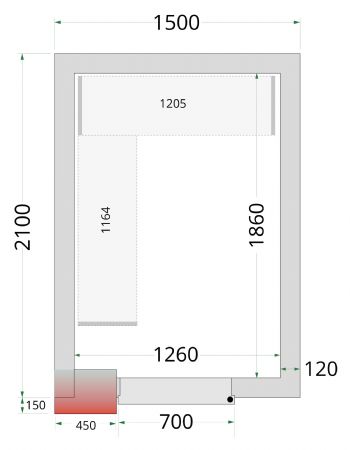 Chambre froide sans groupe panneaux 120 mm 1500x2100x2200 mm - Tefcold - CR 150x210x220-P120