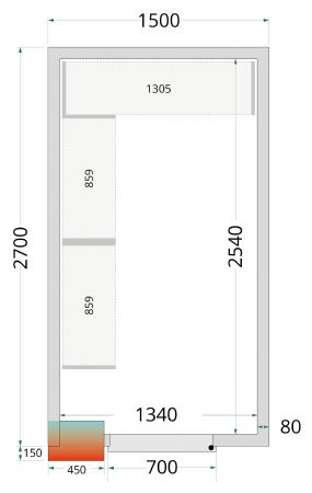 Chambre froide sans groupe panneaux 80 mm 1500x2700x2200 mm - Tefcold - CR 150x270x220-P80