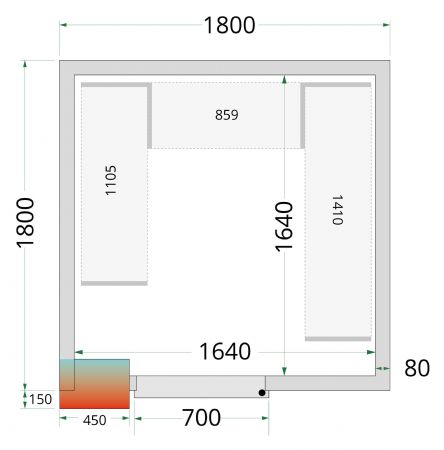 Chambre froide professionnelle sans sol panneaux 80 mm 1800x1800x2120 mm - Tefcold - CR 180x180x212 NF