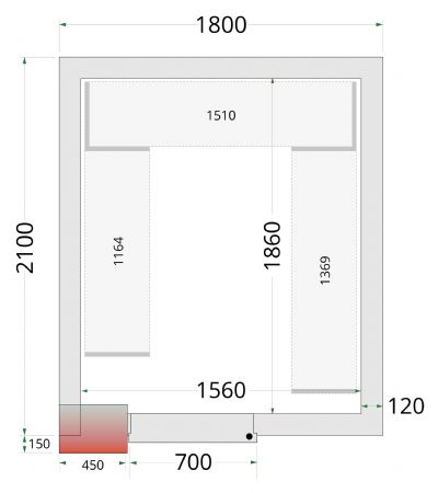 Chambre froide sans groupe panneaux 120 mm 1800x2100x2200 mm - Tefcold - CR 180x210x220-P120