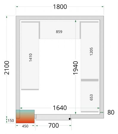Chambre froide sans groupe panneaux 80 mm 1800x2100x2200 mm - Tefcold - CR 180x210x220-P80