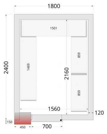 Chambre froide sans groupe panneaux 120 mm 1800x2400x2200 mm - Tefcold - CR 180x240x220-P120