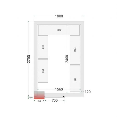Chambre froide  monter isolation 120 mm sans groupe - 1800x2700x2200 mm