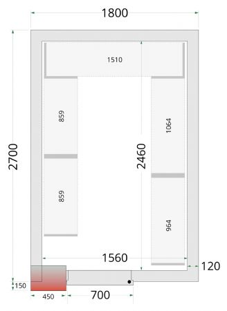 Chambre froide sans groupe panneaux 120 mm 1800x2700x2200 mm - Tefcold - CR 180x270x220-P120