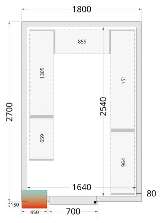 Chambre froide sans groupe panneaux 80 mm 1800x2700x2200 mm - Tefcold - CR 180x270x220-P80