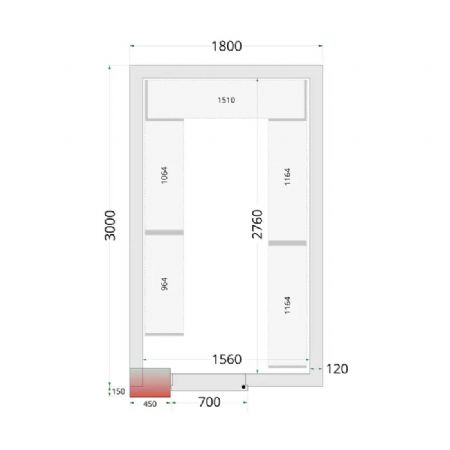 Chambre froide  monter isolation 120 mm sans groupe - 1800x3000x2200 mm