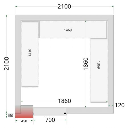 Chambre froide sans groupe panneaux 120 mm 2100x2100x2200 mm - Tefcold - CR 210x210x220-P120