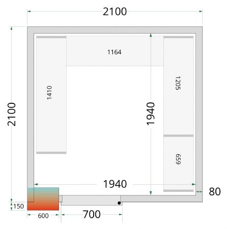 Chambre froide sans groupe panneaux 80 mm 2100x2100x2200 mm - Tefcold - CR 210x210x220-P80