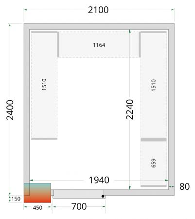 Chambre froide professionnelle sans sol panneaux 80 mm 2100x2400x2120 mm - Tefcold - CR 210x240x212 NF