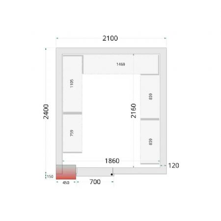 Chambre froide  monter isolation 120 mm sans groupe - 2100x2400x2200 mm