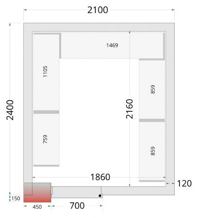 Chambre froide sans groupe panneaux 120 mm 2100x2400x2200 mm - Tefcold - CR 210x240x220-P120