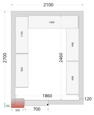 Chambre froide sans groupe panneaux 120 mm 2100x2700x2200 mm - Tefcold - CR 210x270x220-P120