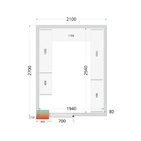 Chambre froide  monter isolation 80 mm sans groupe - 2100x2700x2200 mm