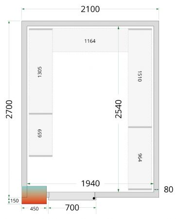 Chambre froide sans groupe panneaux 80 mm 2100x2700x2200 mm - Tefcold - CR 210x270x220-P80