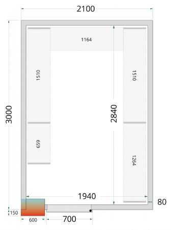 Chambre froide professionnelle sans sol panneaux 80 mm 2100x3000x2120 mm - Tefcold - CR 210x300x212 NF