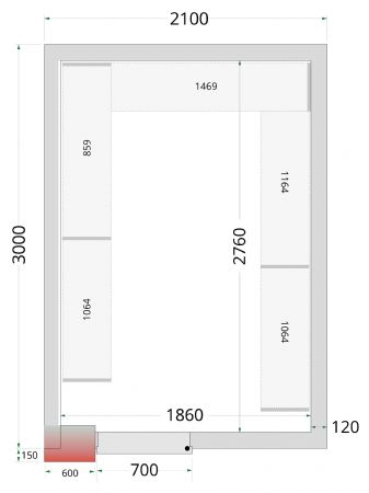 Chambre froide sans groupe panneaux 120 mm 2100x3000x2200 mm - Tefcold - CR 210x300x220-P120