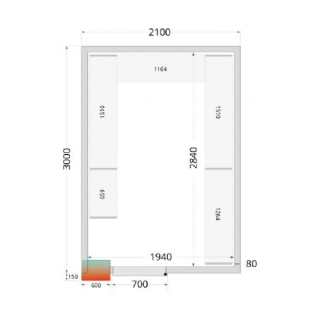 Chambre froide  monter isolation 80 mm sans groupe - 2100x3000x2200 mm