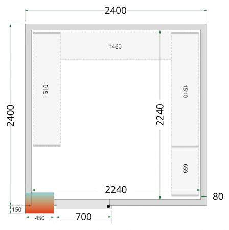 Chambre froide professionnelle sans sol panneaux 80 mm 2400x2400x2120 mm - Tefcold - CR 240x240x212 NF