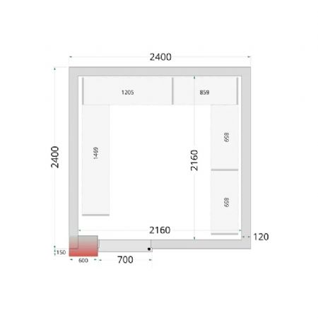 Chambre froide  monter isolation 120 mm sans groupe - 2400x2400x2200 mm
