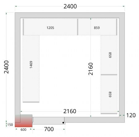 Chambre froide sans groupe panneaux 120 mm 2400x2400x2200 mm - Tefcold - CR 240x240x220-P120