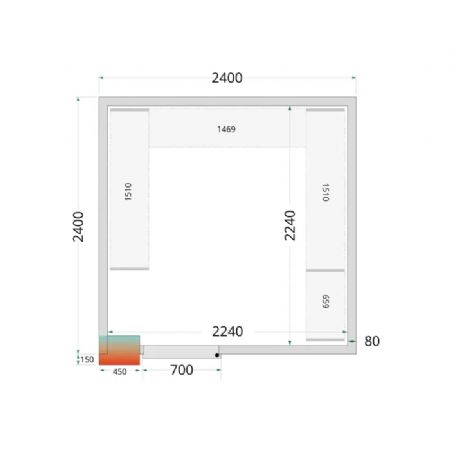 Chambre froide  monter isolation 80 mm sans groupe - 2400x2400x2200 mm