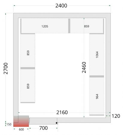 Chambre froide sans groupe panneaux 120 mm 2400x2700x2200 mm - Tefcold - CR 240x270x220-P120