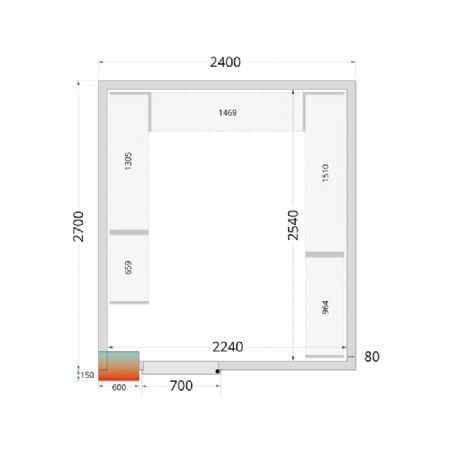 Chambre froide  monter isolation 80 mm sans groupe - 2400x2700x2200 mm