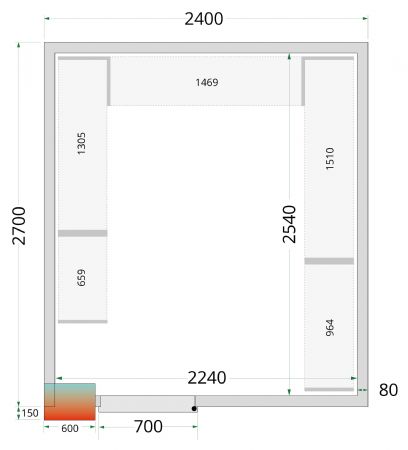 Chambre froide sans groupe panneaux 80 mm 2400x2700x2200 mm - Tefcold - CR 240x270x220-P80