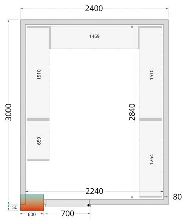 Chambre froide professionnelle sans sol panneaux 80 mm 2400x3000x2120 mm - Tefcold - CR 240x300x212 NF