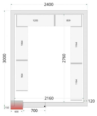 Chambre froide sans groupe panneaux 120 mm 2400x3000x2200 mm - Tefcold - CR 240x300x220-P120