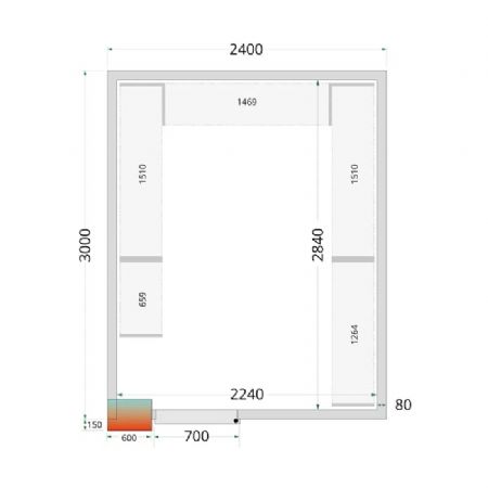 Chambre froide  monter isolation 80 mm sans groupe - 2400x3000x2200 mm