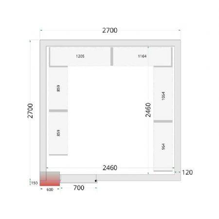 Chambre froide  monter isolation 120 mm sans groupe - 2700x2700x2200 mm