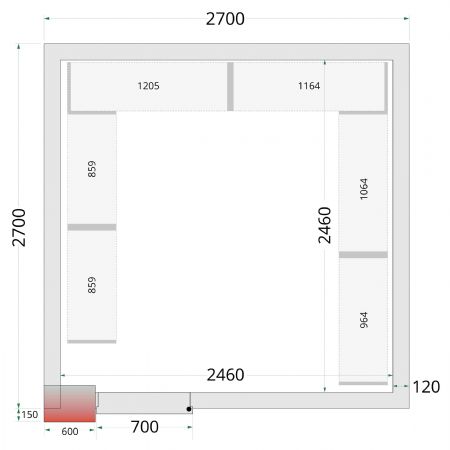 Chambre froide sans groupe panneaux 120 mm 2700x2700x2200 mm - Tefcold - CR 270x270x220-P120