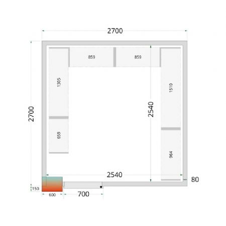 Chambre froide  monter isolation 80 mm sans groupe - 2700x2700x2200 mm