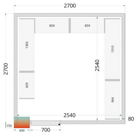 Chambre froide sans groupe panneaux 80 mm 2700x2700x2200 mm - Tefcold - CR 270x270x220-P80