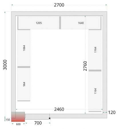 Chambre froide professionnelle sans sol panneaux 80 mm 2700x3000x2120 mm - Tefcold - CR 270x300x212 NF