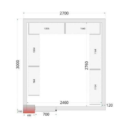Chambre froide  monter isolation 80 mm sans groupe - 2700x3000x2200 mm